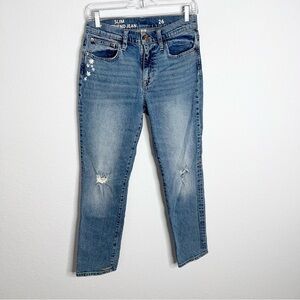 J. Crew Jeans Women’s size 26 Slim Boyfriend Floral Embroidered High Rise B8